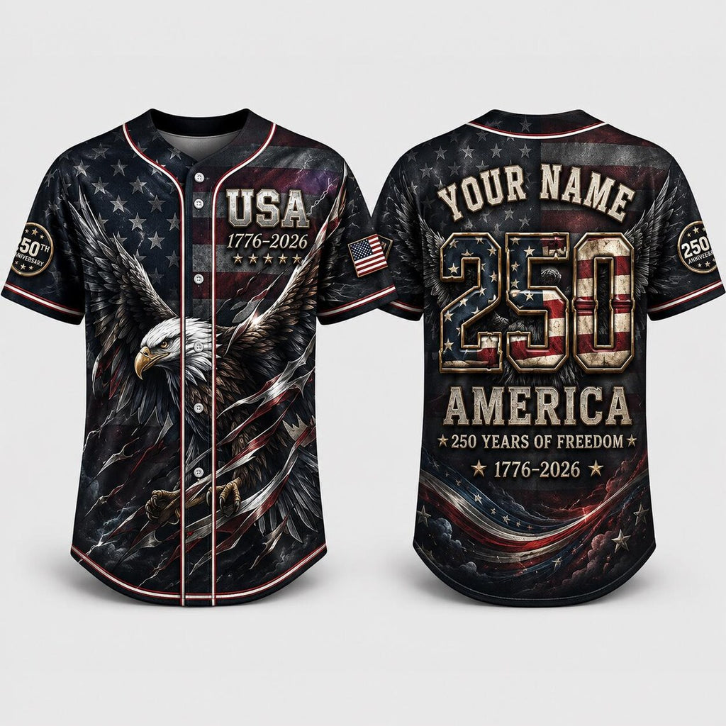 [FREESHIP] USA 250th Anniversary Baseball Jersey, Patriotic Eagle Shirt, 1776-2026 Independence Day Jersey, Custom Name America Jersey