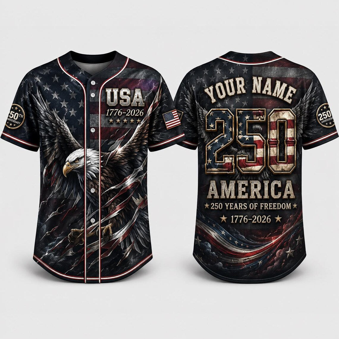 [FREESHIP] USA 250th Anniversary Baseball Jersey, Patriotic Eagle Shirt, 1776-2026 Independence Day Jersey, Custom Name America Jersey