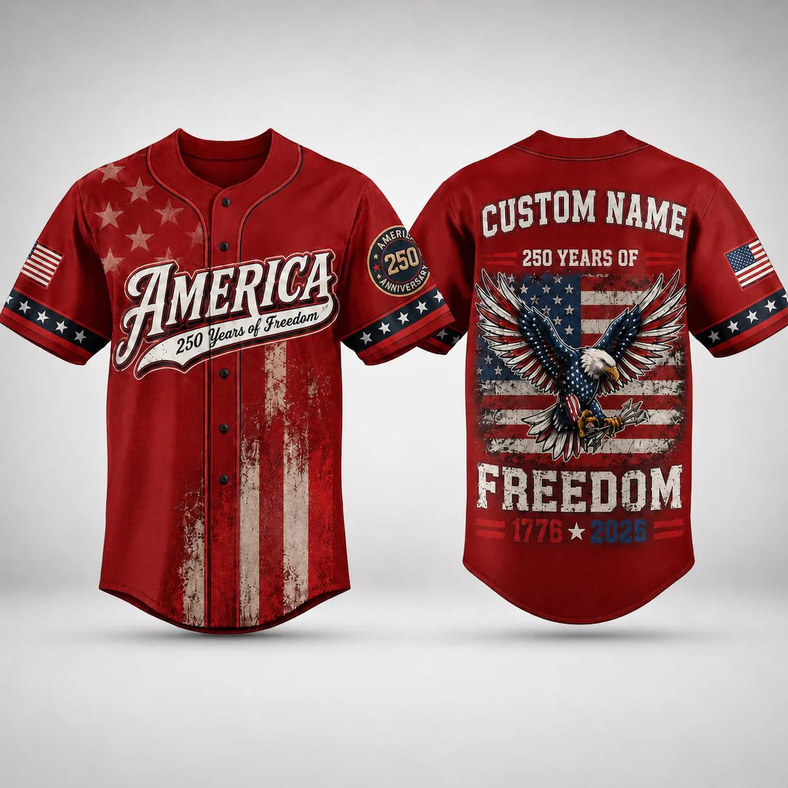 [FREESHIP] Custom America Baseball Jersey, 250 Years of Freedom Shirt, Patriotic Eagle Jersey, 1776 2026 USA Jersey, Independence Day Gift