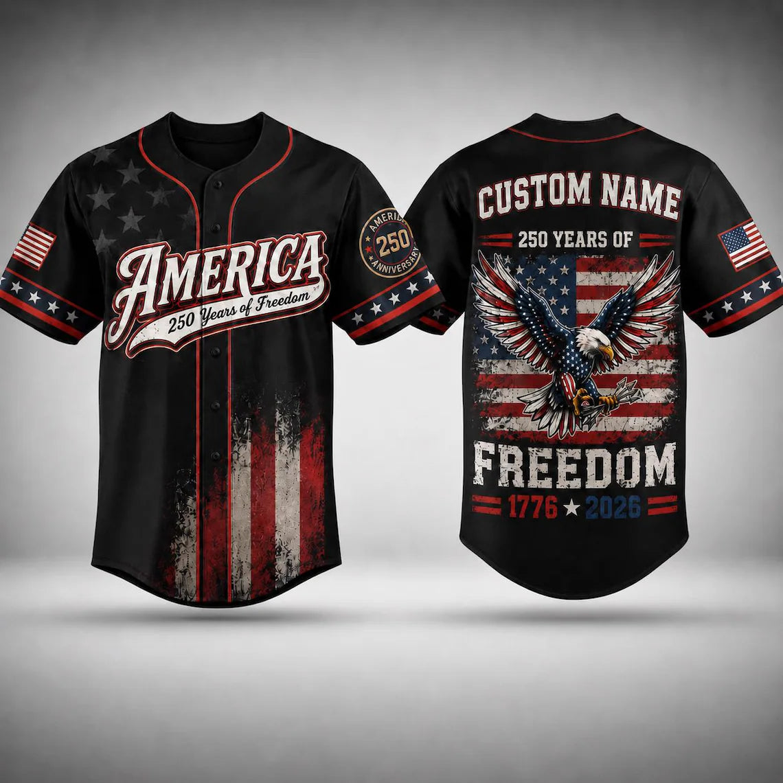 [FREESHIP] Custom America Baseball Jersey, 250 Years of Freedom Shirt, Patriotic Eagle Jersey, 1776 2026 USA Jersey, Independence Day Gift