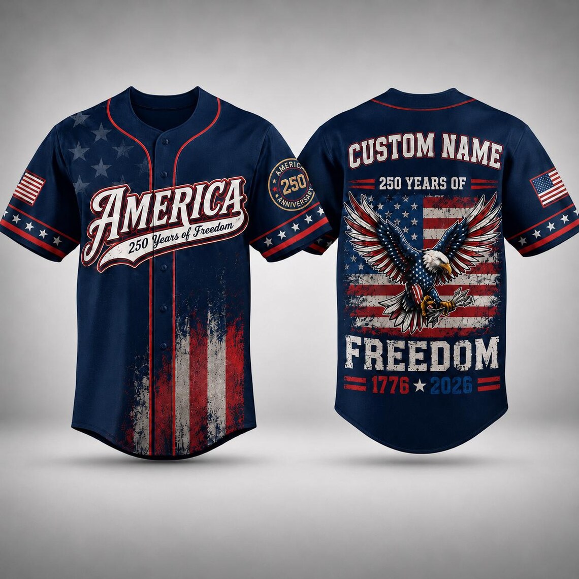 [FREESHIP] Custom America Baseball Jersey, 250 Years of Freedom Shirt, Patriotic Eagle Jersey, 1776 2026 USA Jersey, Independence Day Gift