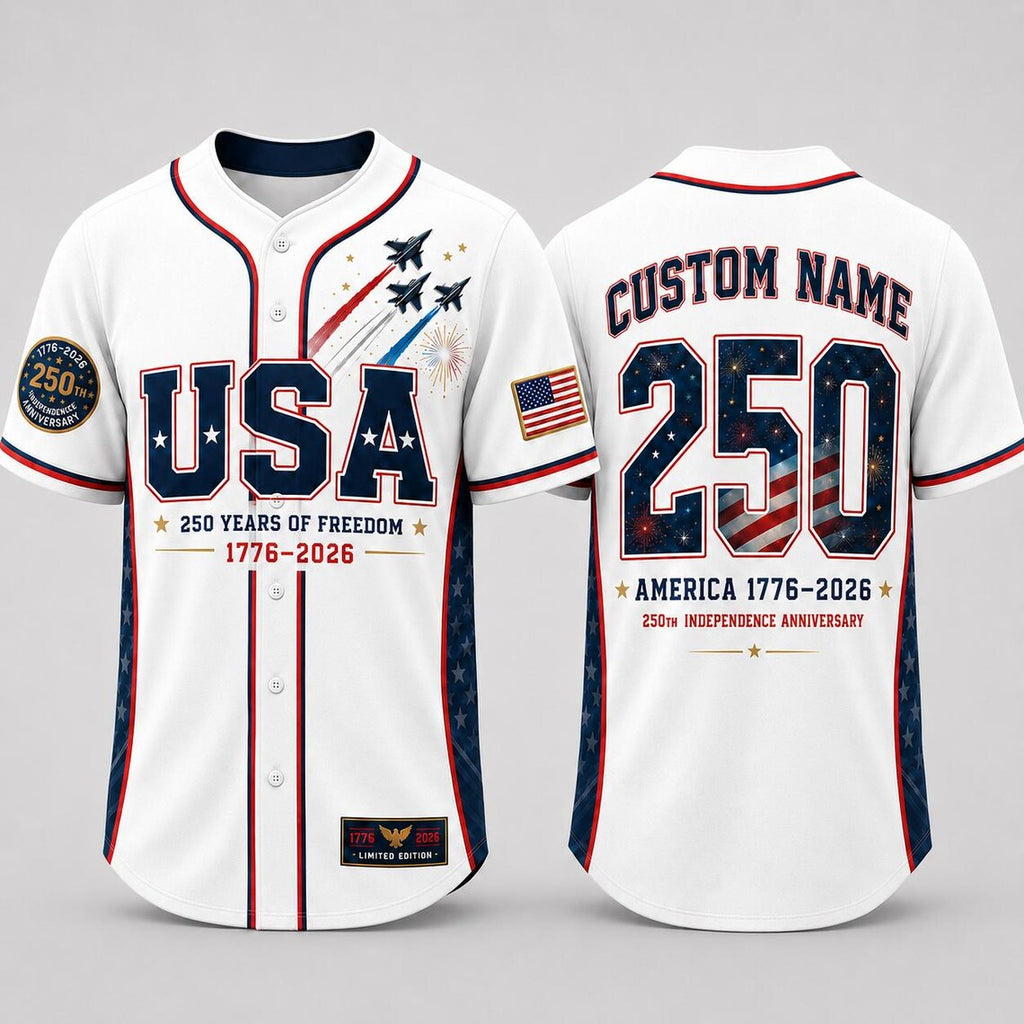 [FREESHIP] Custom USA 250th Anniversary Baseball Jersey, Personalized Name 1776 2026 America Jersey, Patriotic 4th of July Shirt, Freedom Gift