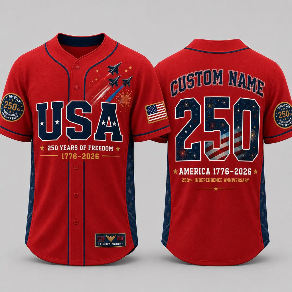 [FREESHIP] Custom USA 250th Anniversary Baseball Jersey, Personalized Name 1776 2026 America Jersey, Patriotic 4th of July Shirt, Freedom Gift