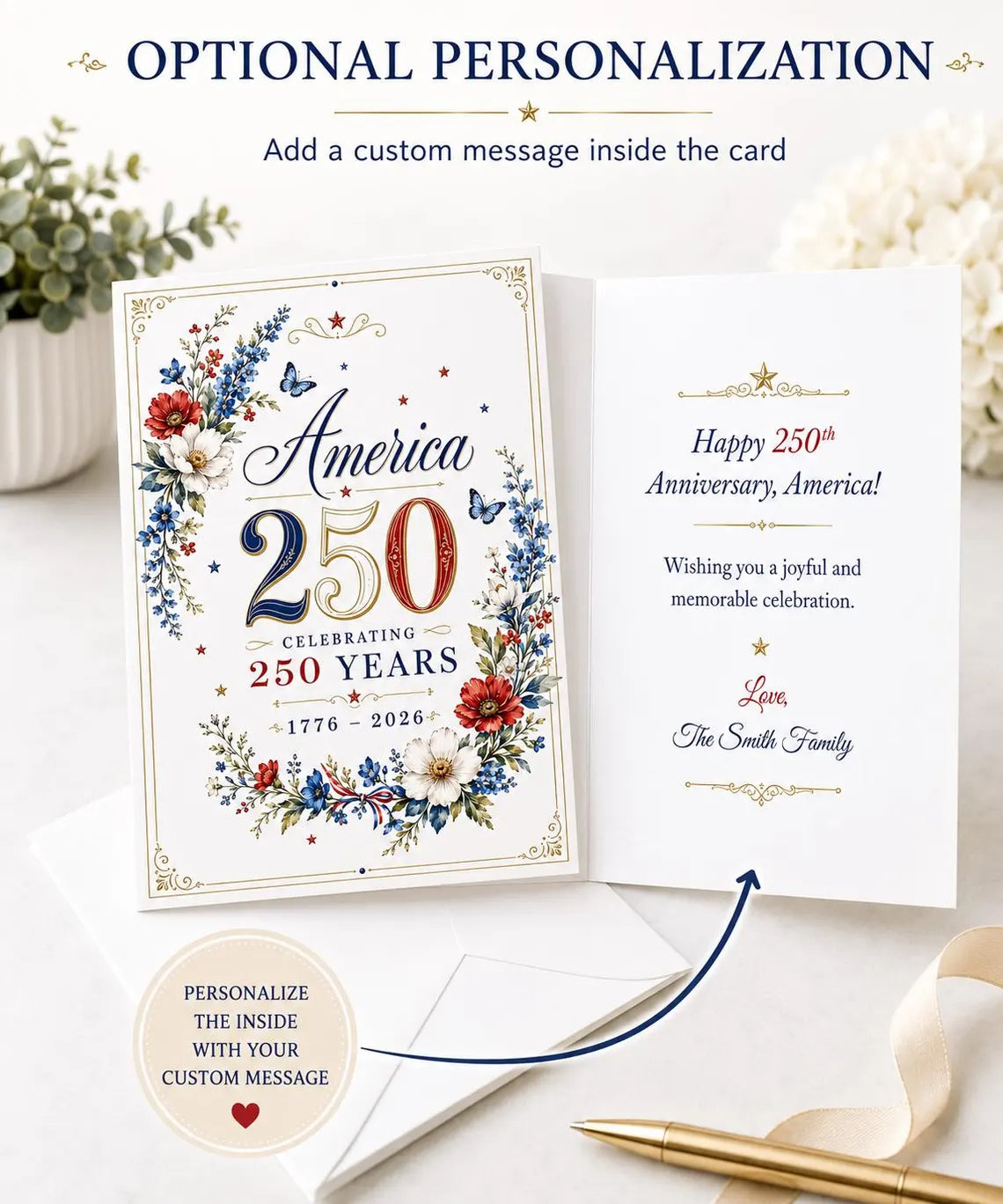 [FREESHIP] 250th Anniversary Greeting Card, America 250 Years Card, 1776 2026 Patriotic Card, 4th of July Card, USA Birthday Card Independence Day Card
