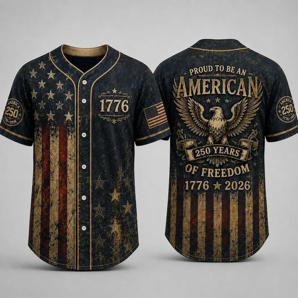 [FREESHIP] USA 250th Anniversary Baseball Jersey, 1776 Patriotic American Flag Button Shirt, Proud To Be American Freedom Baseball Jersey