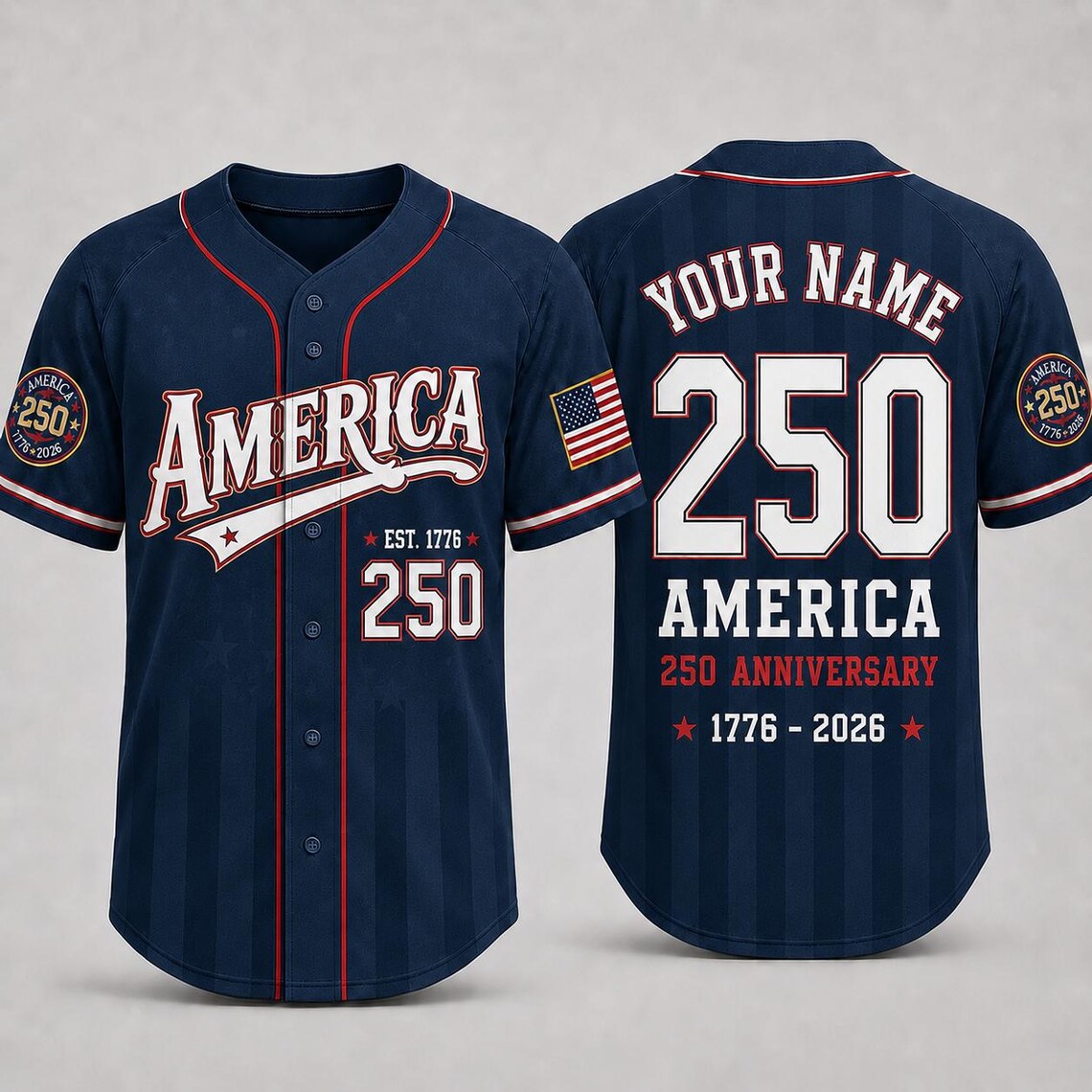 [FREESHIP] USA 250th Anniversary Baseball Jersey, 1776 Patriotic American Flag Button Shirt, Proud To Be American Freedom Patriotic Jersey