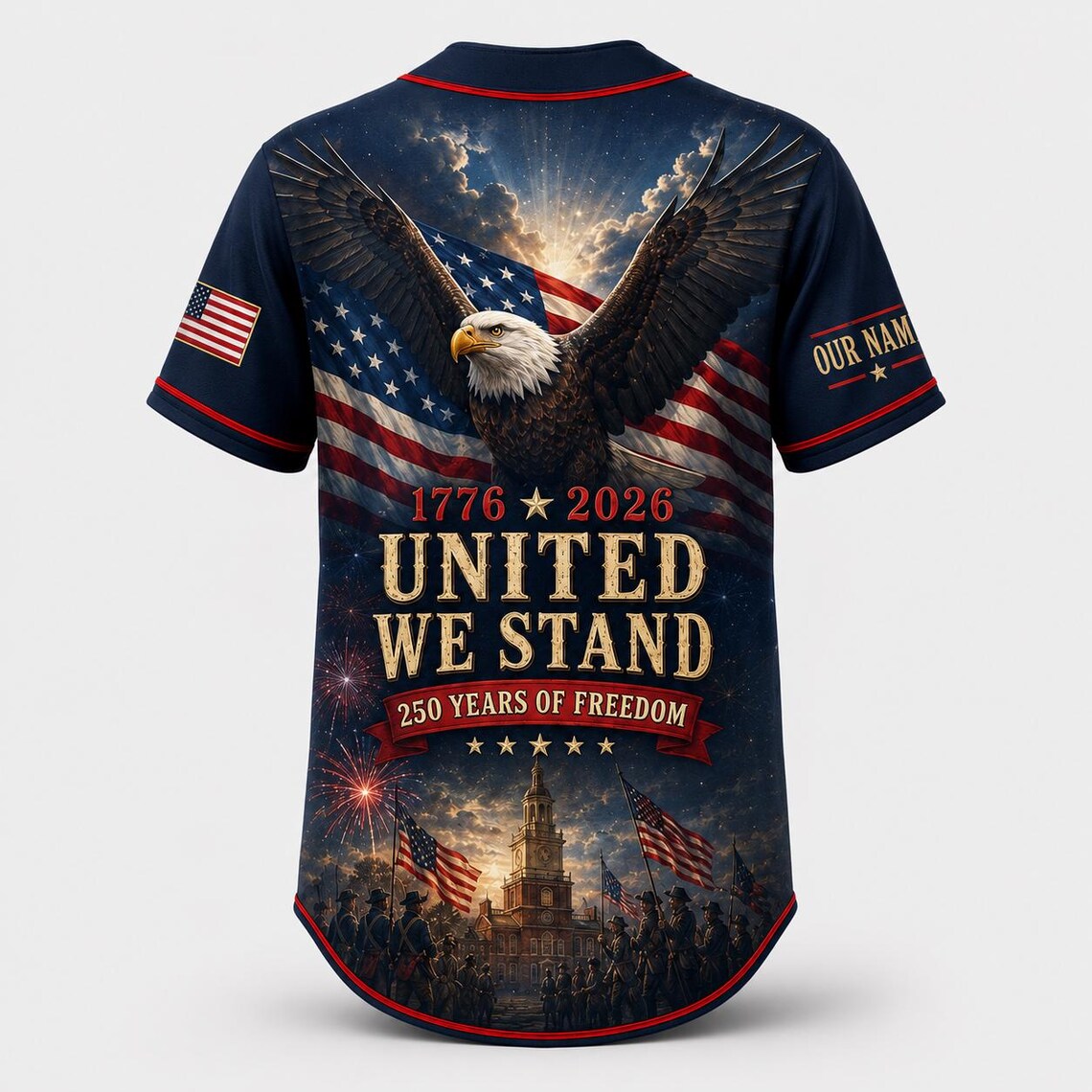 [FREESHIP] Patriotic 250th Anniversary Hawaiian Shirt, 4th of July Vintage Eagle Jersey Shirt, USA Flag Independence Day Polyester Outfit