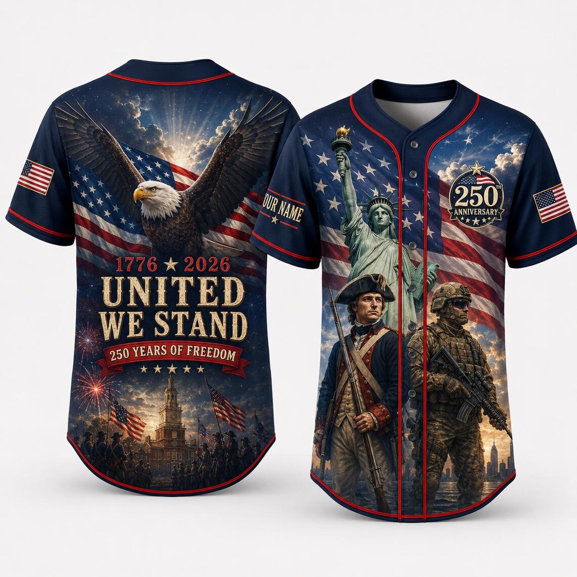 [FREESHIP] Patriotic 250th Anniversary Hawaiian Shirt, 4th of July Vintage Eagle Jersey Shirt, USA Flag Independence Day Polyester Outfit