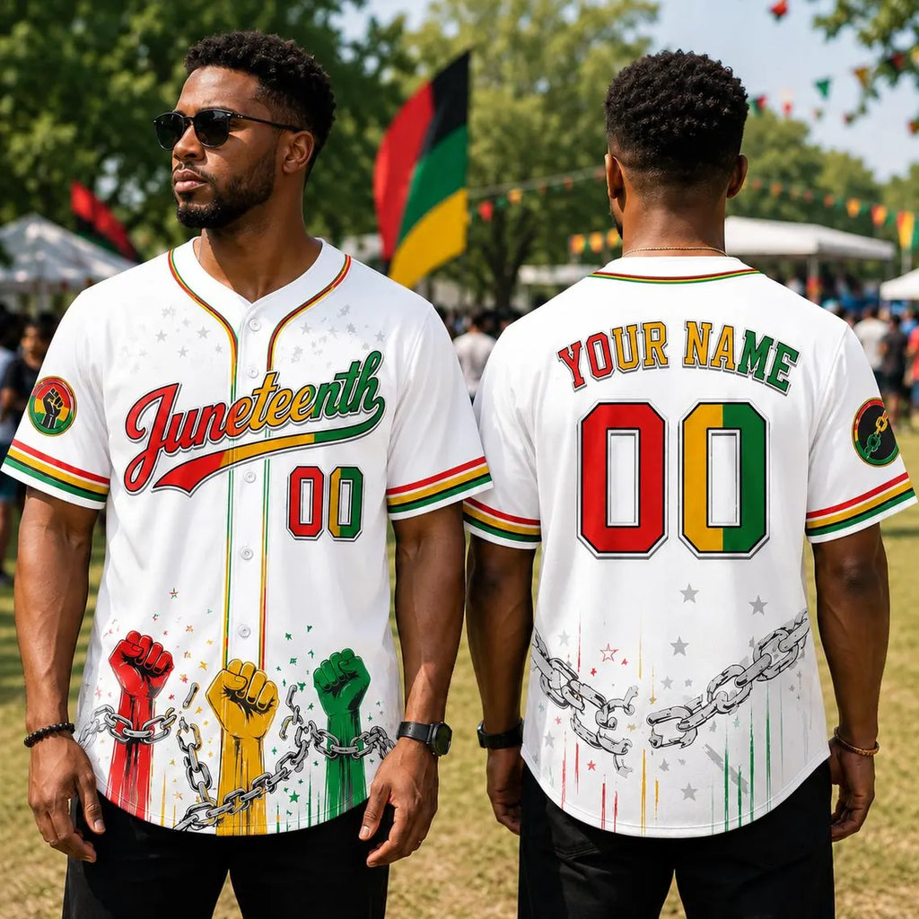 [FREESHIP] Juneteenth Baseball Jersey, Personalized Black History Shirt, Custom Name Number Freedom Jersey Breaking Every Chain Since 1865 Shirt