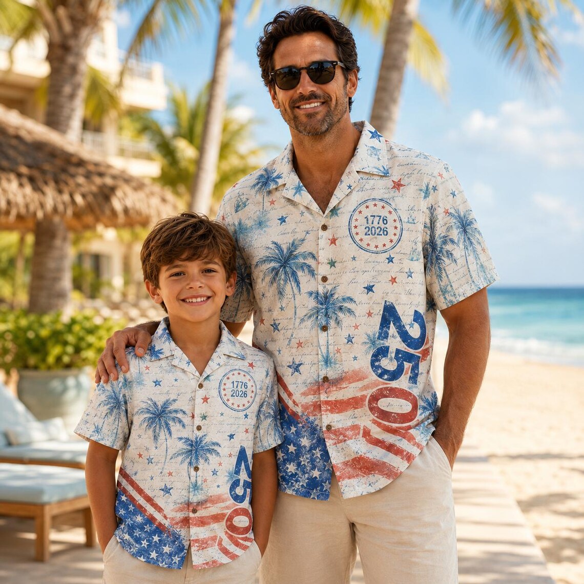 [FREESHIP] America 250 Coastal Hawaiian Shirt, USA 1776-2026 Patriotic Beach Celebration Shirt