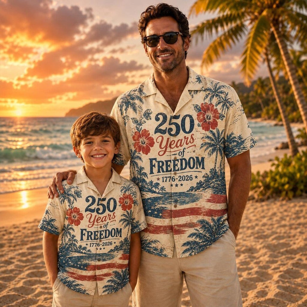 [FREESHIP] America 250 Coastal Hawaiian Shirt, USA 1776-2026 Patriotic Beach Celebration Shirt