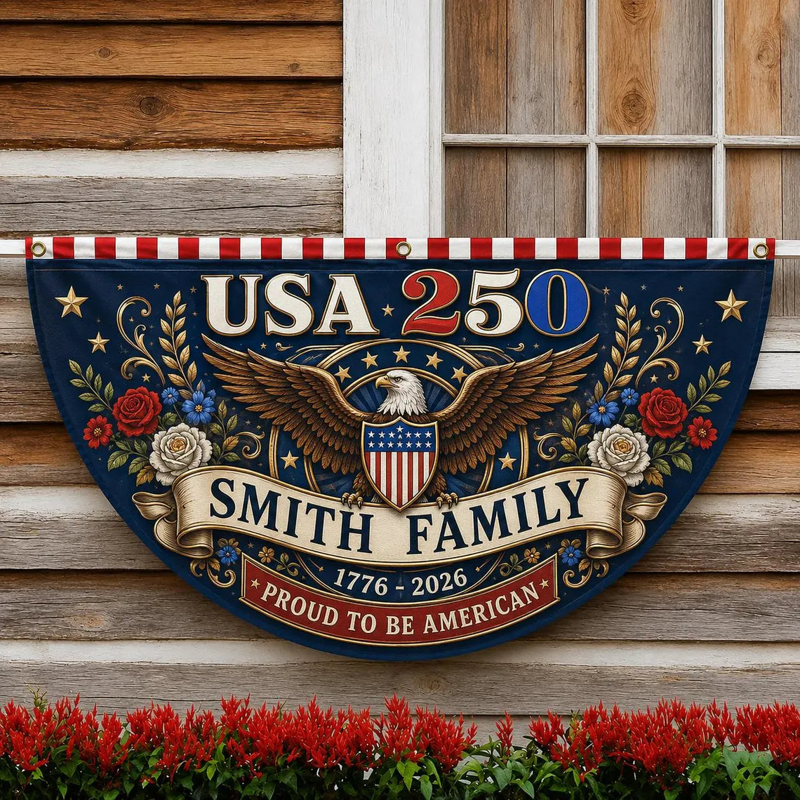[FREESHIP] Custom Family 250 Years of Freedom Bunting Flag, USA 250th Anniversary Porch Banner, Patriotic Americana Outdoor Decor