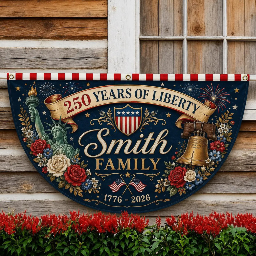 [FREESHIP] Custom Family 250 Years of Freedom Bunting Flag, USA 250th Anniversary Porch Banner, Patriotic Americana Outdoor Decor