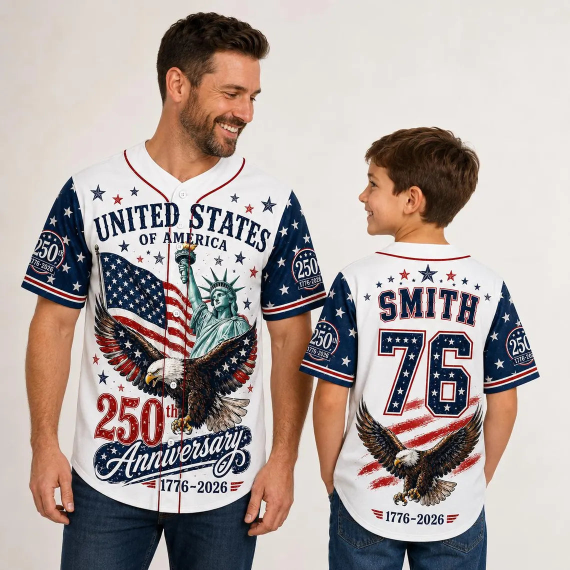 [FREESHIP] Custom USA 250th Anniversary Baseball Jersey, Personalized Name Number Patriotic Shirt, America 1776-2026, Gift For family