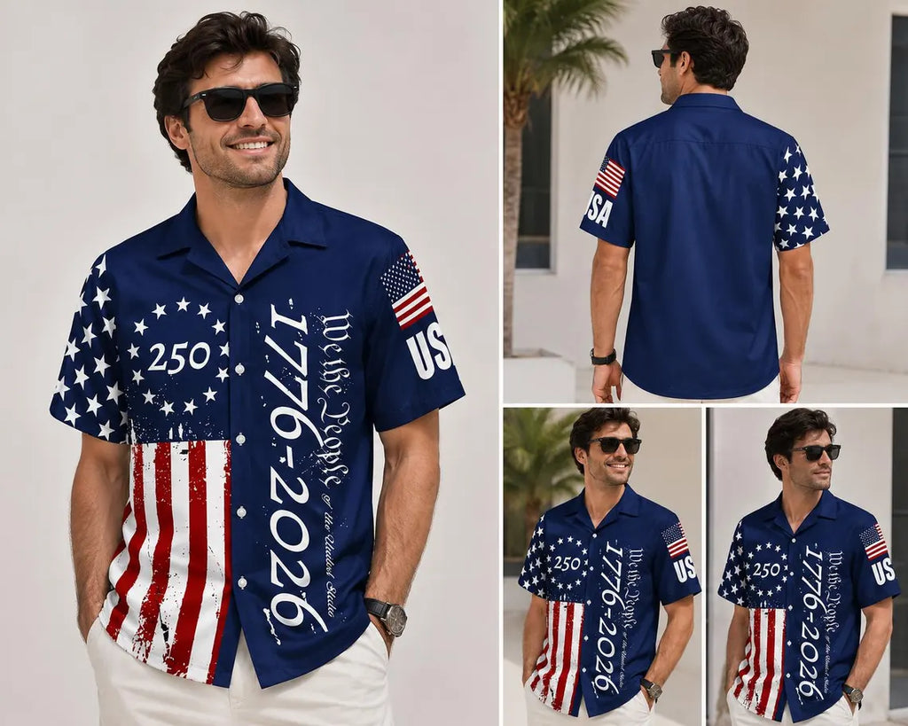 [FREESHIP] 250 Years We The People Hawaiian Shirt, 1776-2026 Patriotic USA Shirt, American Flag Aloha Shirt, Independence Day Gift for Men
