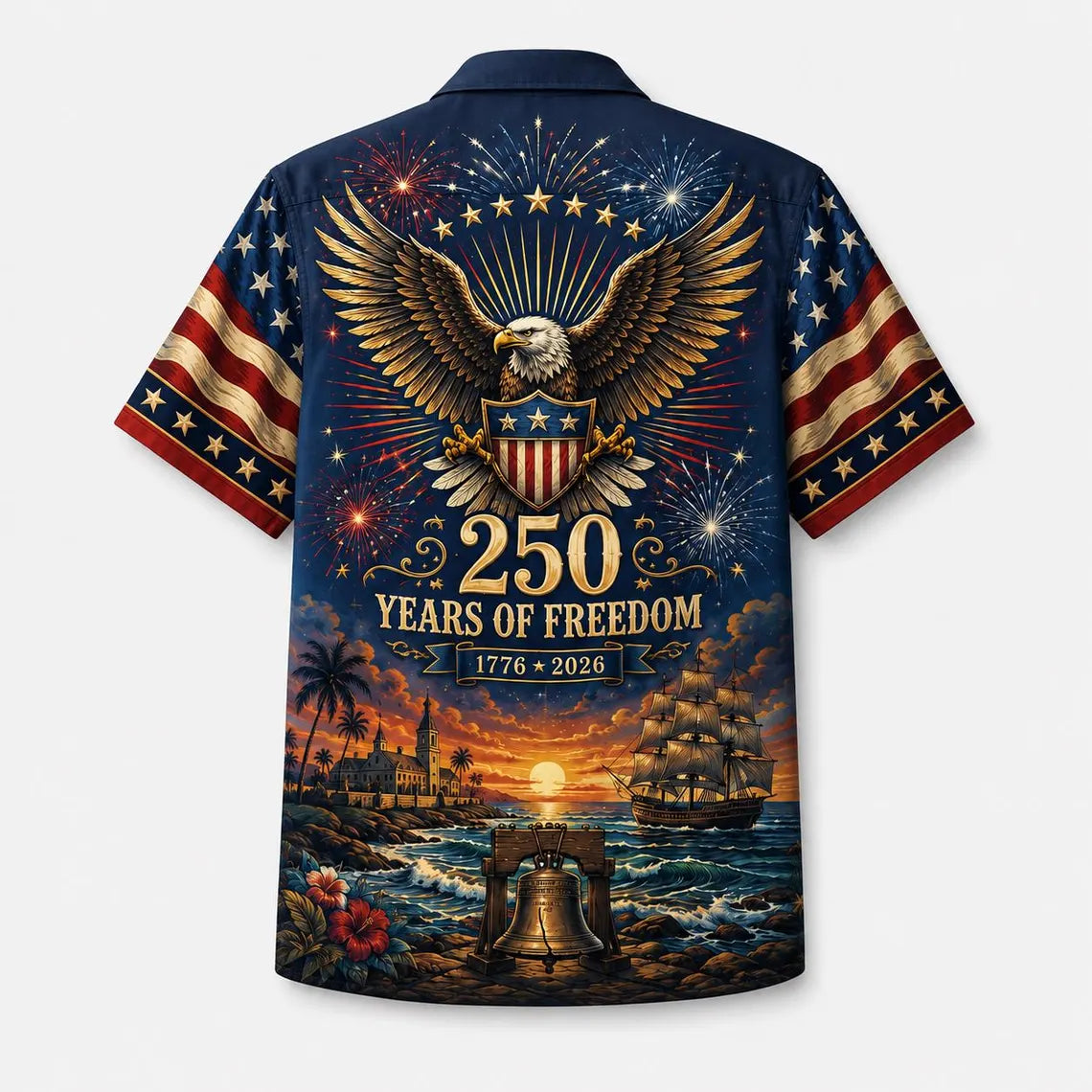 [FREESHIP] Custom 250th Hawaiian, Family Matching Patriotic Shirt,Custom Patrotic Shirt,Red White Blue 4th of July Top