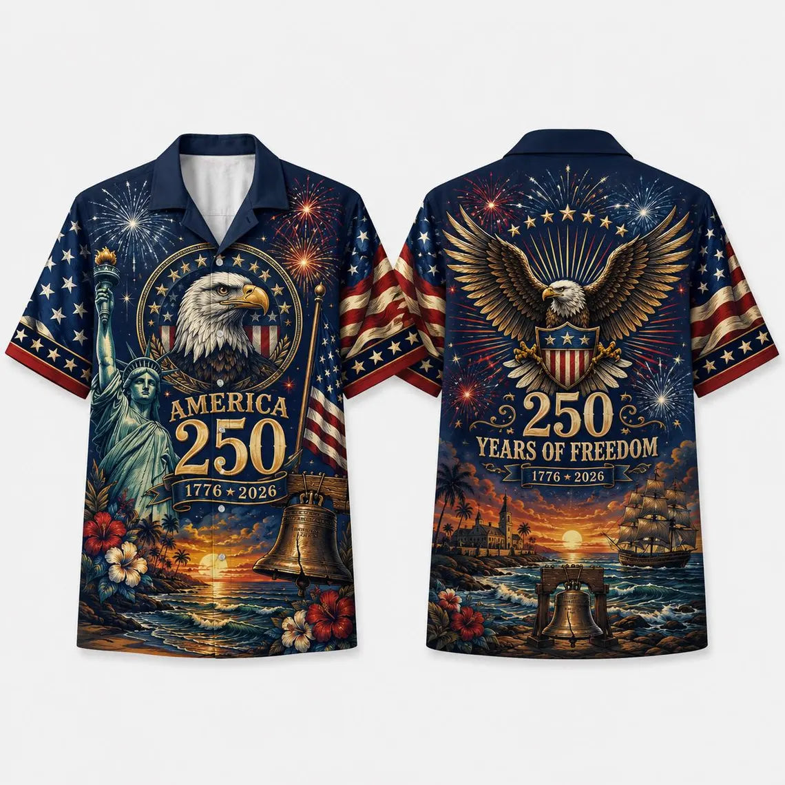 [FREESHIP] Custom 250th Hawaiian, Family Matching Patriotic Shirt,Custom Patrotic Shirt,Red White Blue 4th of July Top
