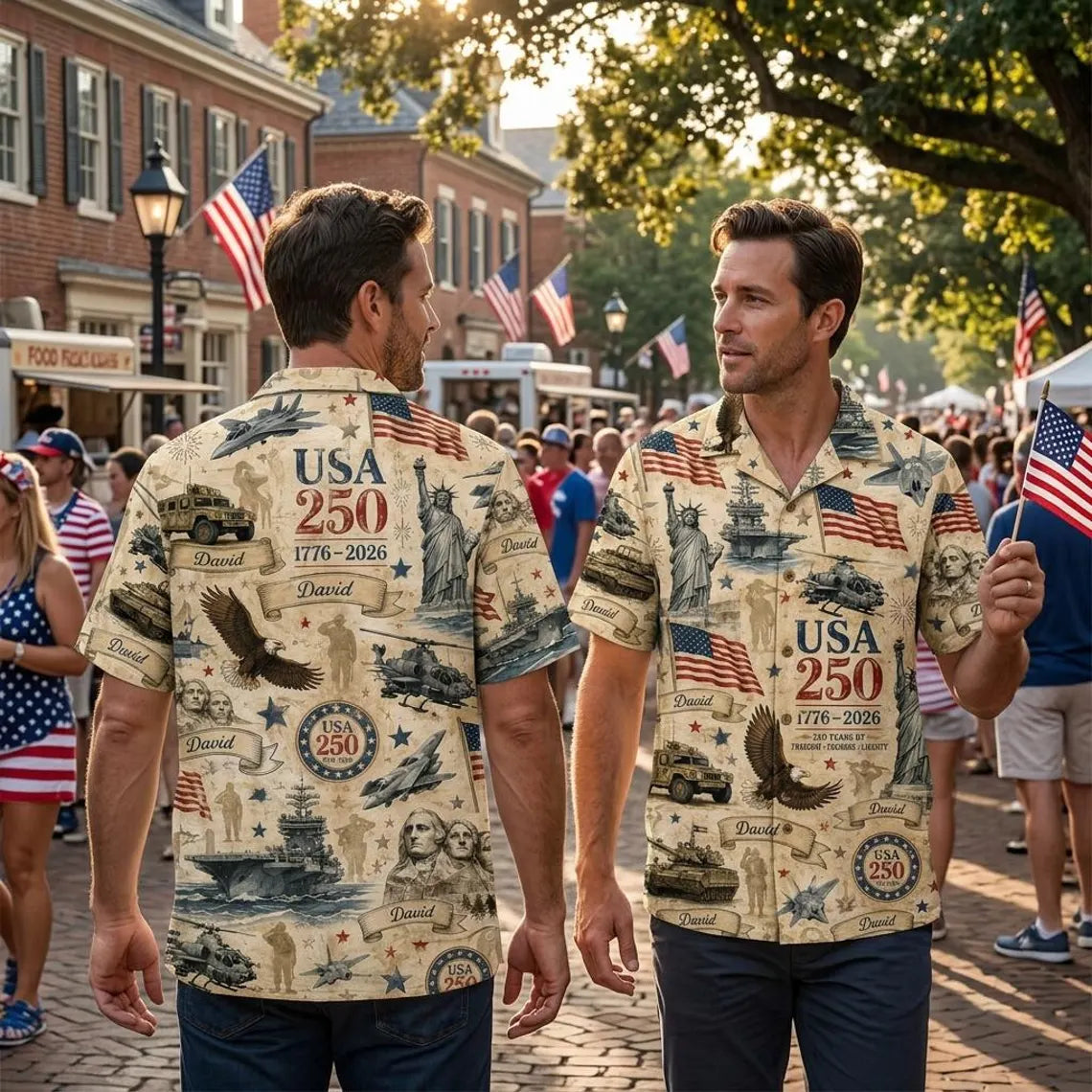 [FREESHIP] Custom Name USA 250th Anniversary Hawaiian Shirt, Personalized Name Patriotic Button Shirt, USA 1776-2026 Freedom Gift