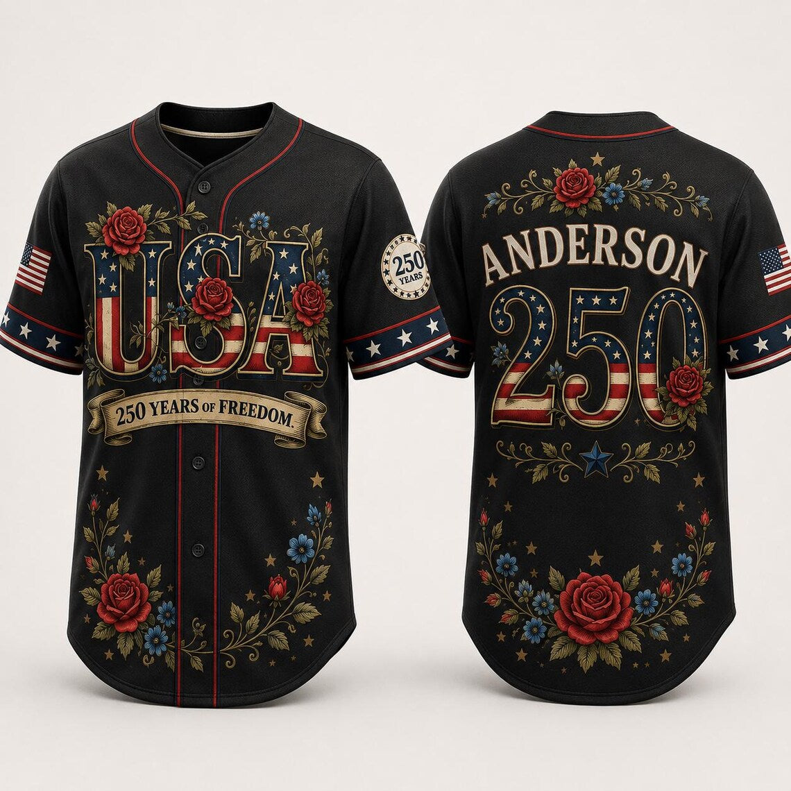 [FREESHIP] Personalized Patriotic Baseball Jersey, USA 250th Anniversary Shirt, Custom Name Father Son Matching 4th of July Outfit