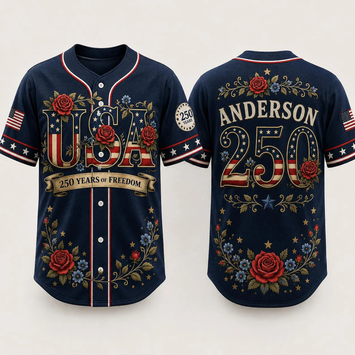 [FREESHIP] Personalized Patriotic Baseball Jersey, USA 250th Anniversary Shirt, Custom Name Father Son Matching 4th of July Outfit