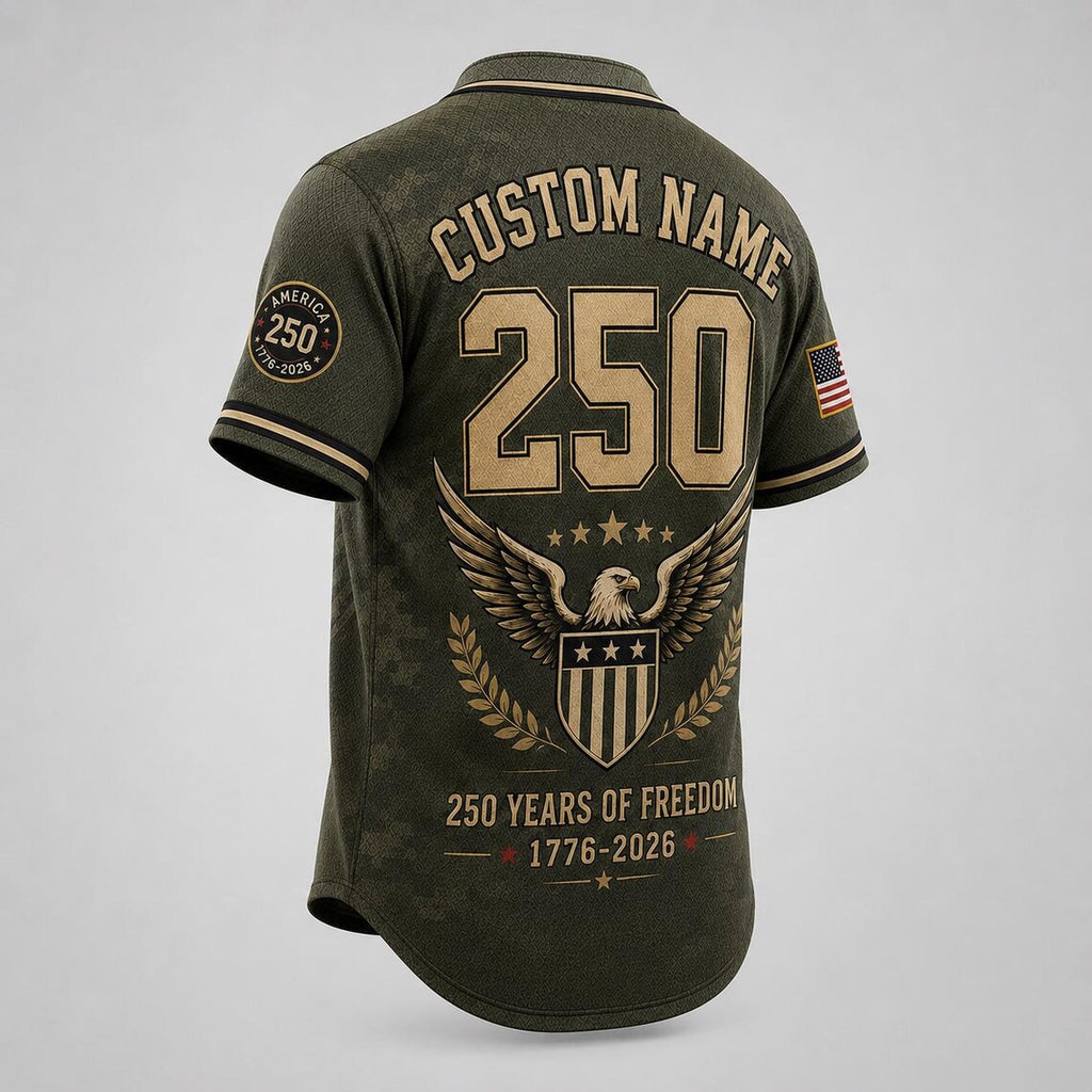 [FREESHIP] Custom America 250th Anniversary Baseball Jersey, Crowned Eagle Split Flag 1776-2026 Shirt