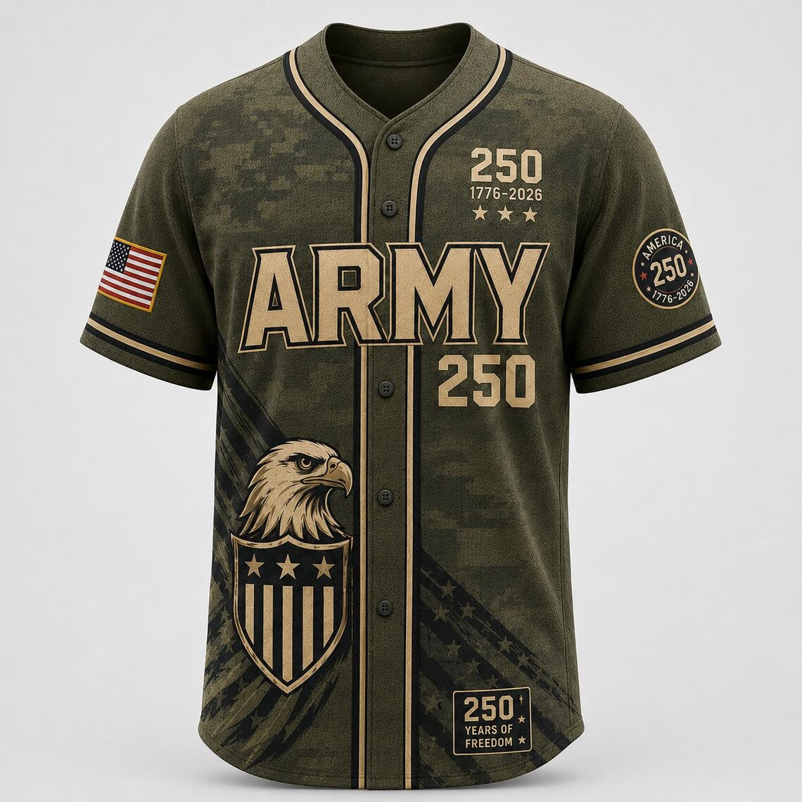 [FREESHIP] Custom America 250th Anniversary Baseball Jersey, Crowned Eagle Split Flag 1776-2026 Shirt