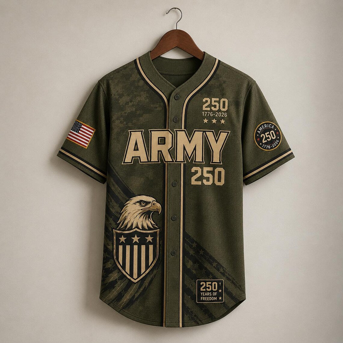 [FREESHIP] Custom America 250th Anniversary Baseball Jersey, Crowned Eagle Split Flag 1776-2026 Shirt