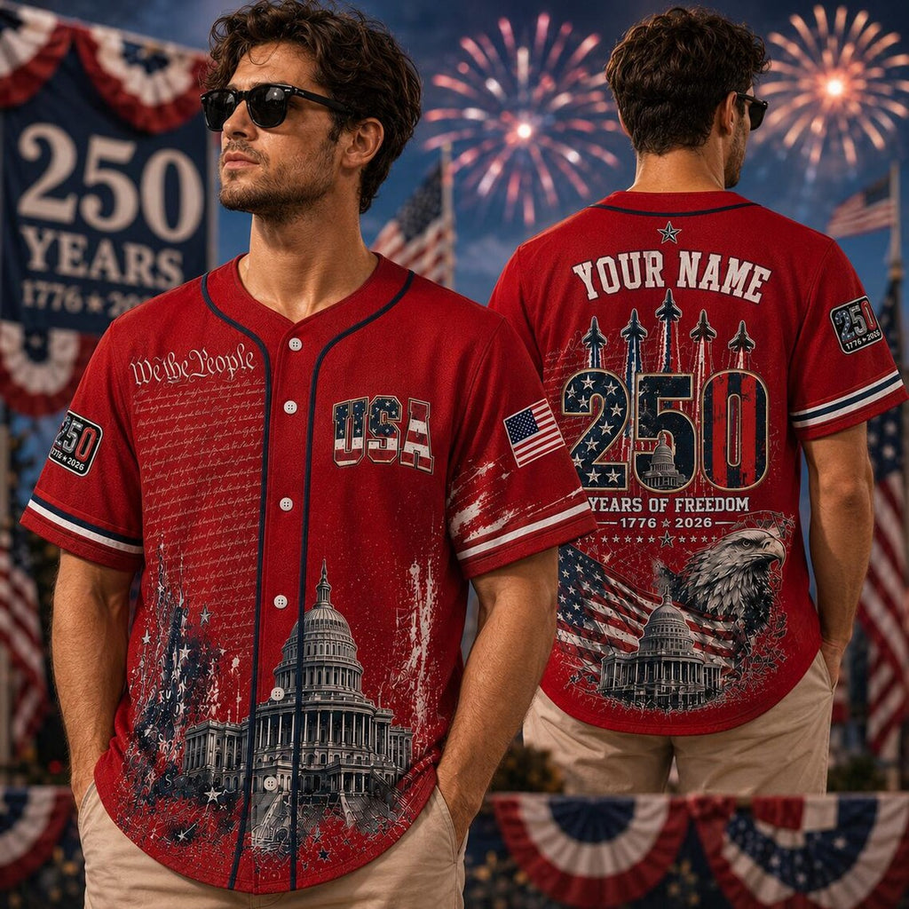 [FREESHIP] Personalized America 250th Anniversary Jersey,Custom Name USA Baseball Shirt, 1776-2026 Patriotic Freedom Jersey, 4th of July Outfit
