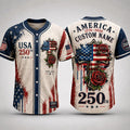 [FREESHIP] Personalized USA 250th Anniversary Baseball Jersey, Custom Name America 1776-2026 Jersey, American Flag Cross Rose Shirt, 4th of July Gift