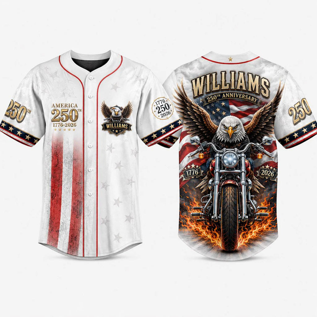 [FREESHIP] Personalized Patriotic Baseball Jersey, USA 250th Anniversary, Custom Name Matching, 1776–2026, 4th of July Outfit