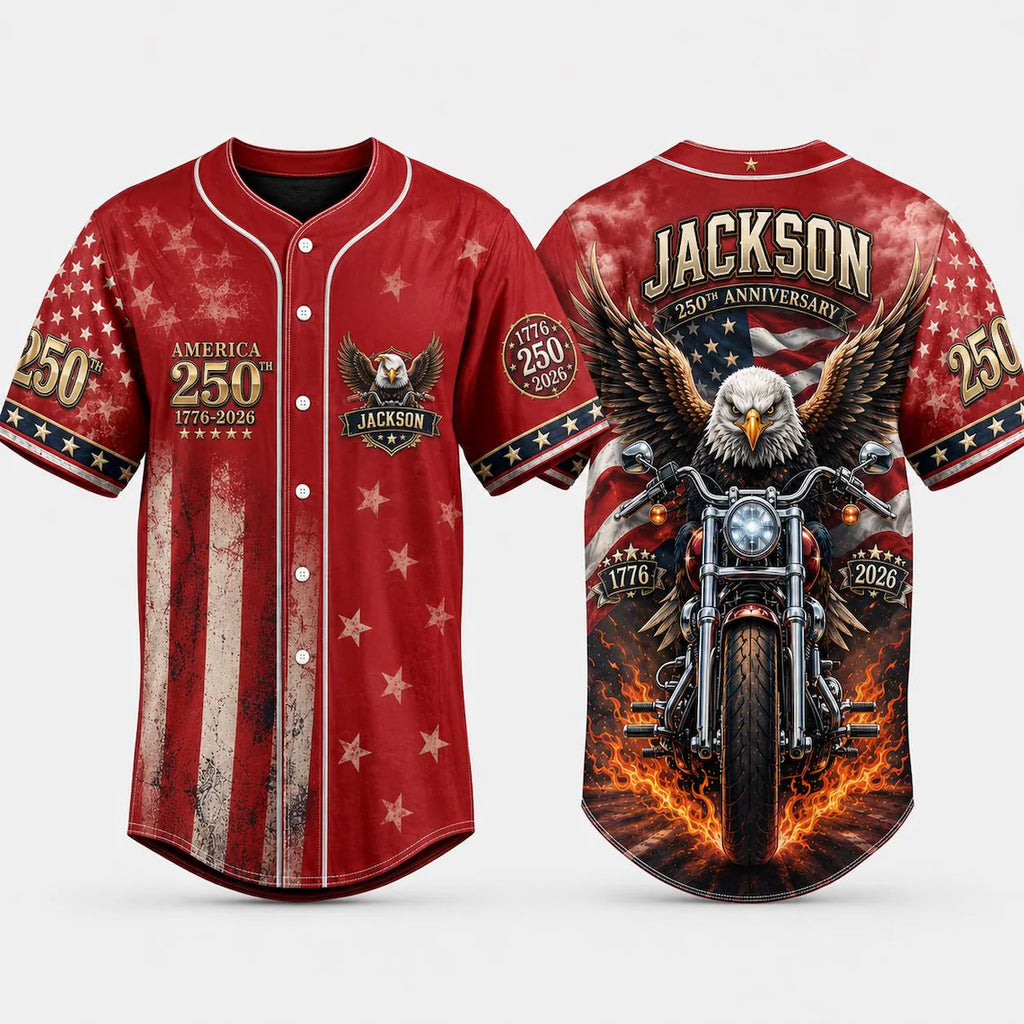 [FREESHIP] Personalized Patriotic Baseball Jersey, USA 250th Anniversary, Custom Name Matching, 1776–2026, 4th of July Outfit