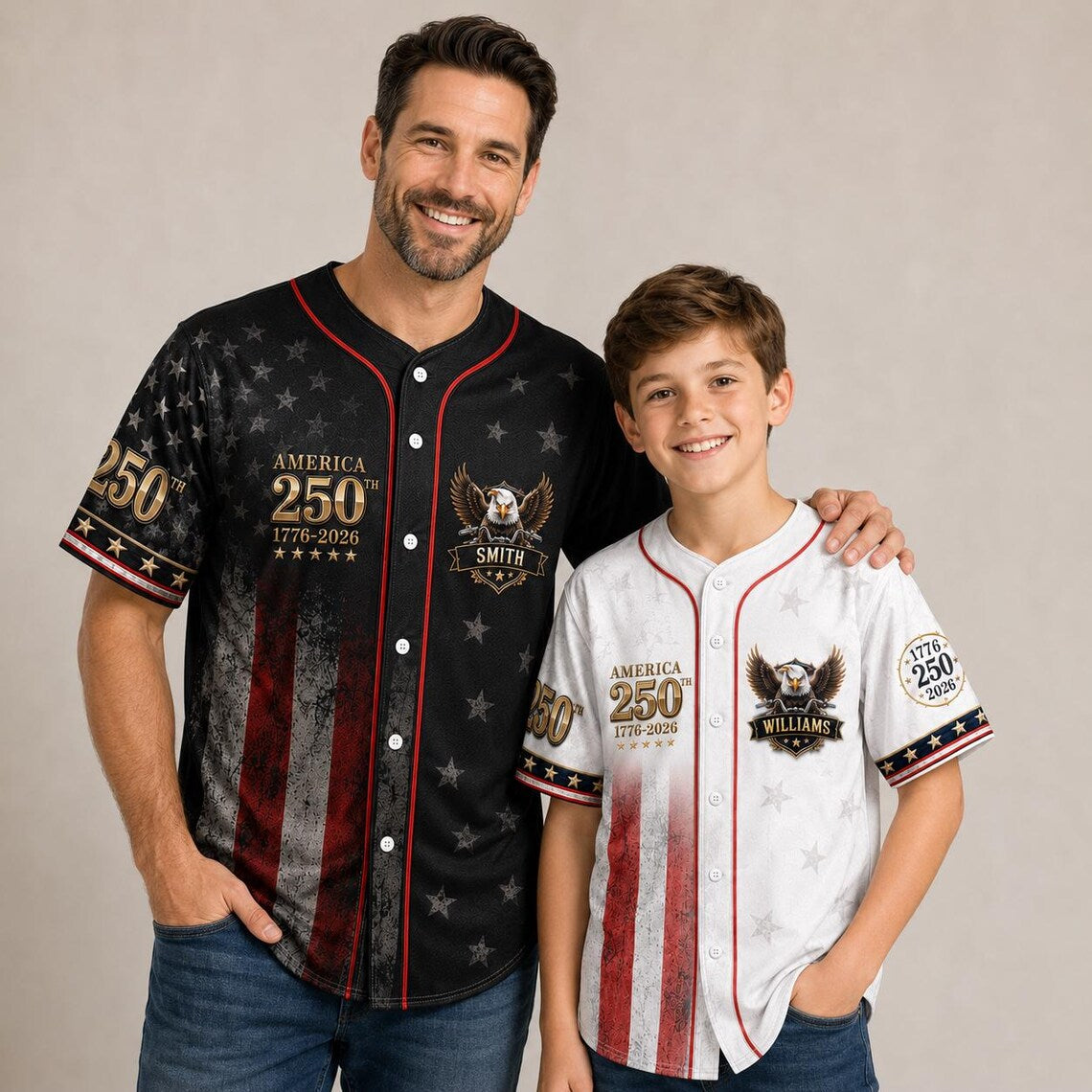 [FREESHIP] Personalized Patriotic Baseball Jersey, USA 250th Anniversary, Custom Name Matching, 1776–2026, 4th of July Outfit