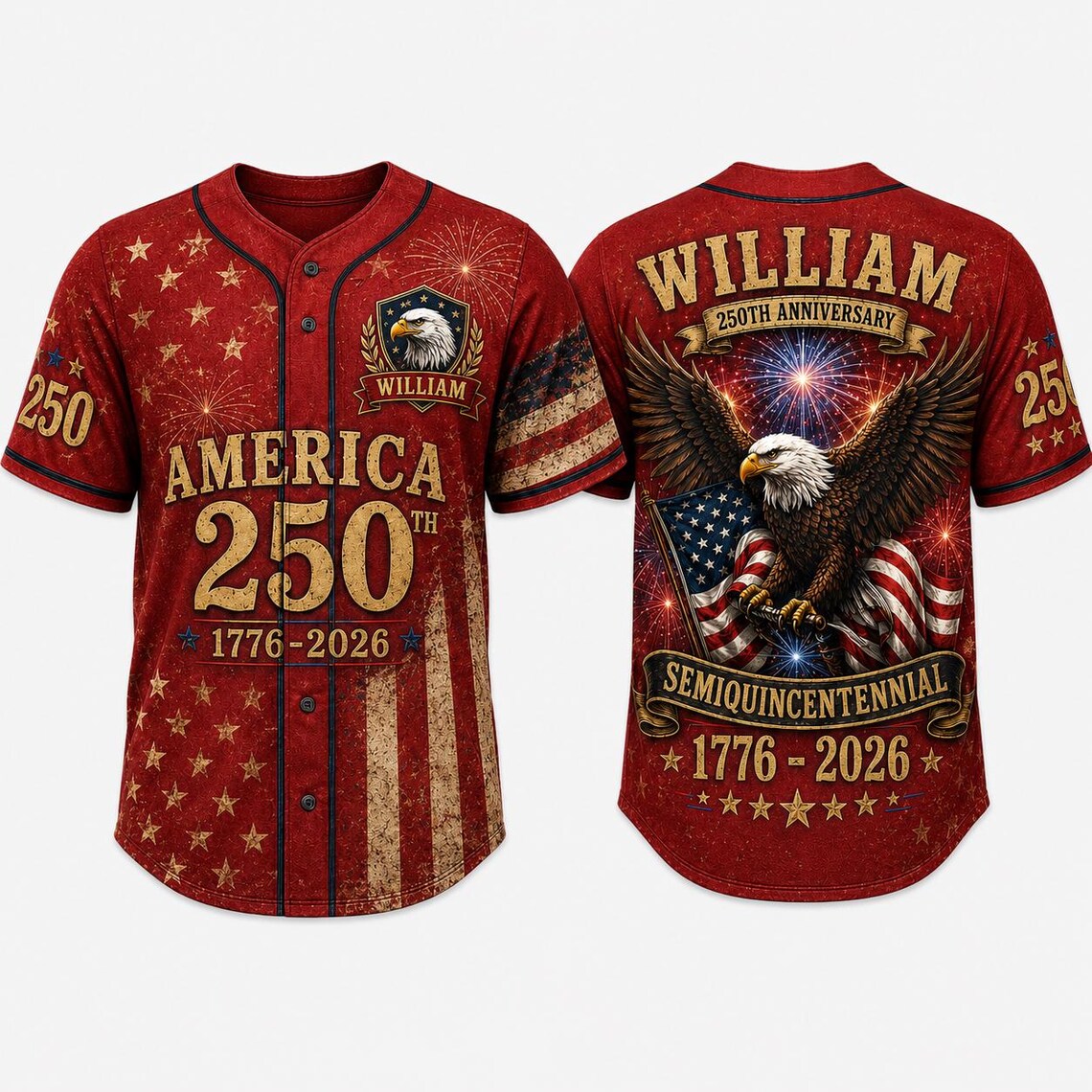 [FREESHIP] Custom Name America 250th Baseball Jersey, Father Son Matching Patriotic Shirt, USA 1776 2026 Semiquincentennial Gift
