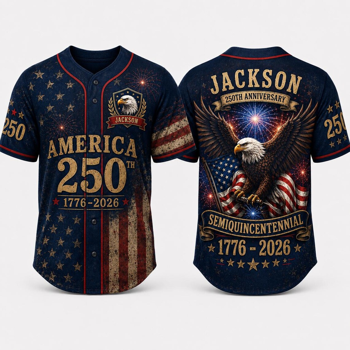 [FREESHIP] Custom Name America 250th Baseball Jersey, Father Son Matching Patriotic Shirt, USA 1776 2026 Semiquincentennial Gift