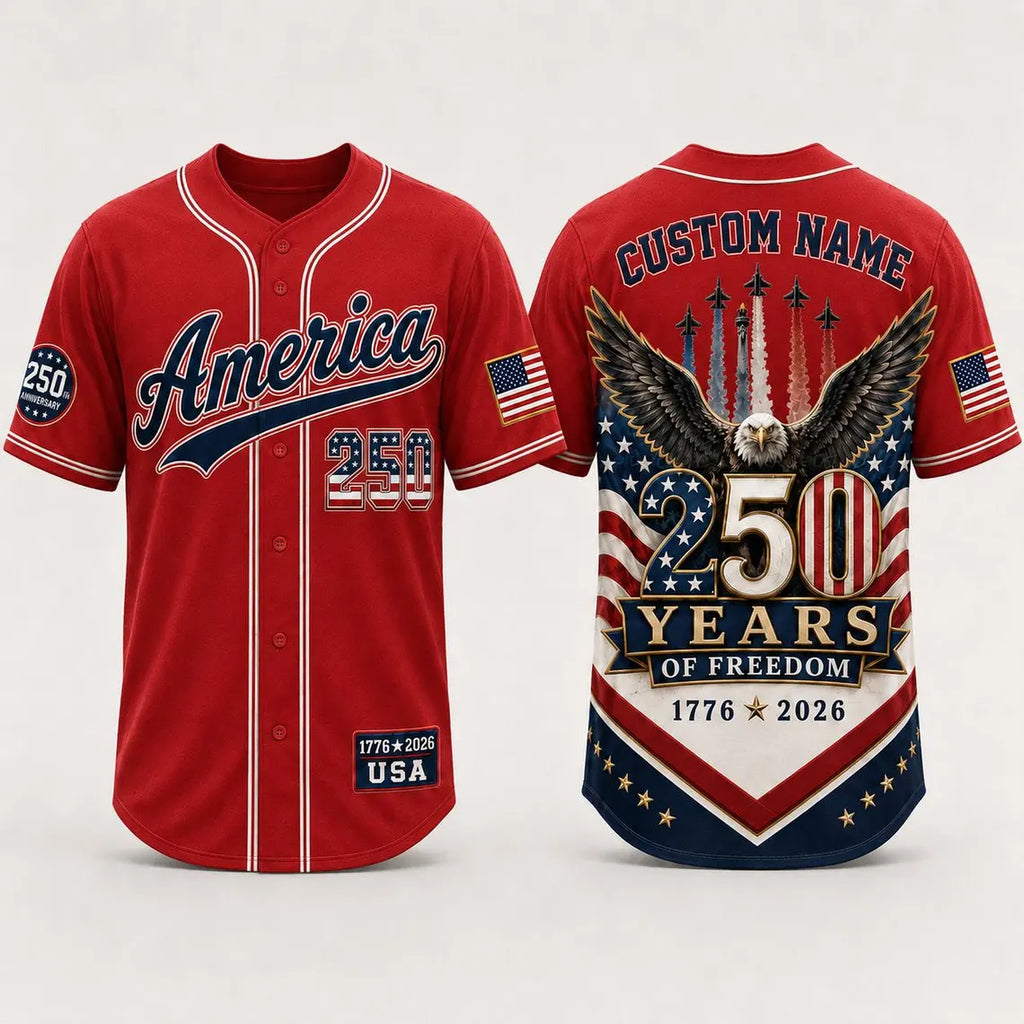 [FREESHIP] Personalized America 250 Years Baseball Jersey, Custom Name USA 250th Anniversary Jersey, 1776 2026 Freedom Shirt, Patriotic Eagle Jersey