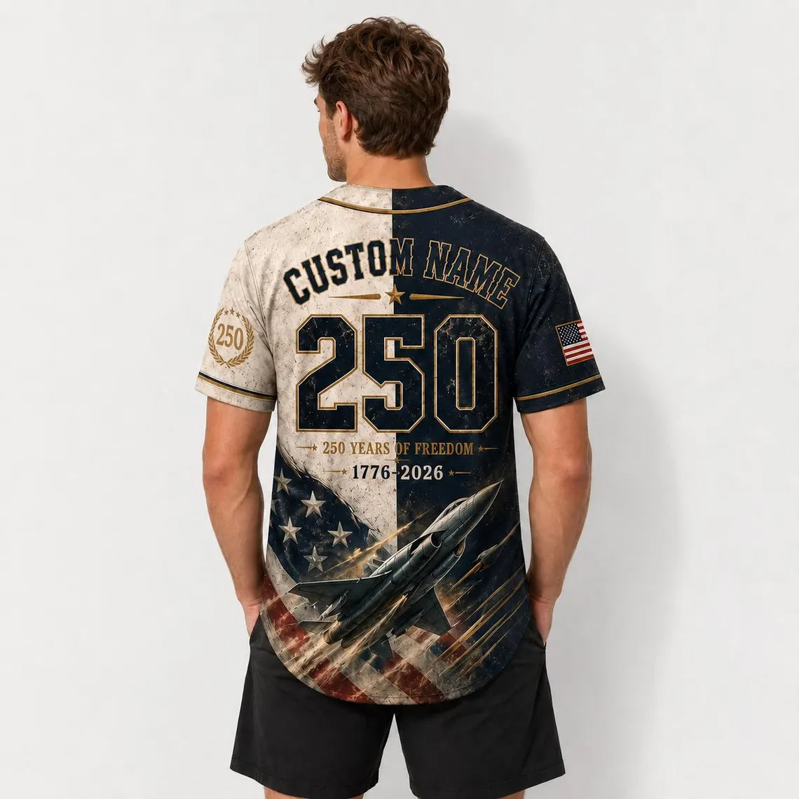 [FREESHIP] Custom US Air Force 250th Anniversary Jersey, Fighter Jet Military 1776-2026 Shirt, Distressed Patriotic Veteran Custom Name Gift