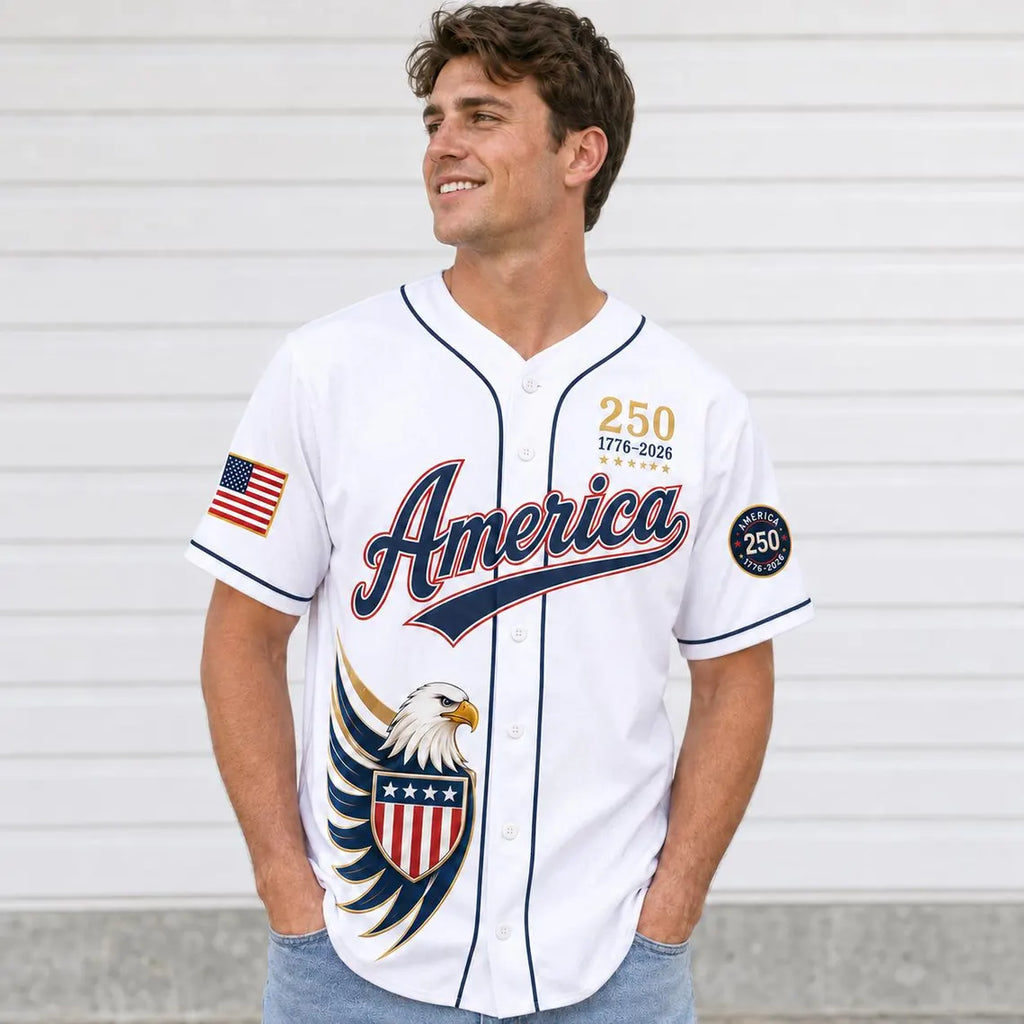 [FREESHIP] Custom USA Baseball Jersey, Semiquincentennial 1776 2026 Commemorative Shirt, Classic Blue Fourth of July Clothing, Patriot Mens Gift