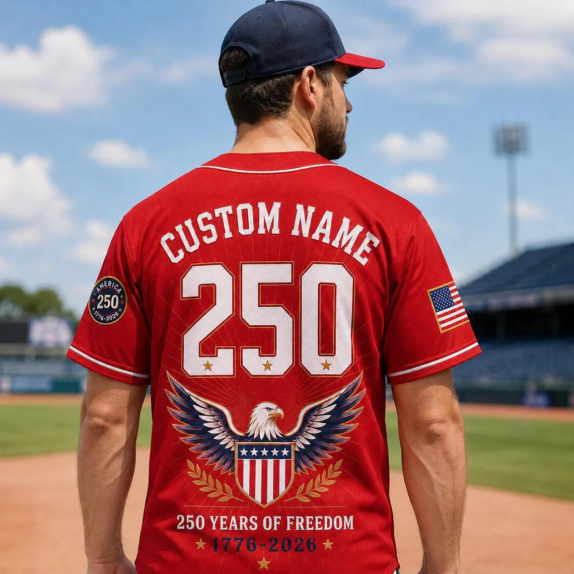 [FREESHIP] Custom USA Baseball Jersey, Semiquincentennial 1776 2026 Commemorative Shirt, Classic Blue Fourth of July Clothing, Patriot Mens Gift