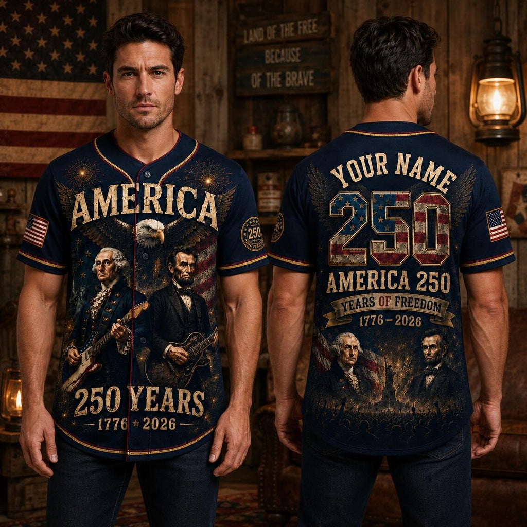 [FREESHIP] George Washington Lincoln Guitar Jersey, America 250th Baseball Jersey, Patriotic Custom Name Shirt, 1776 2026 USA Jersey