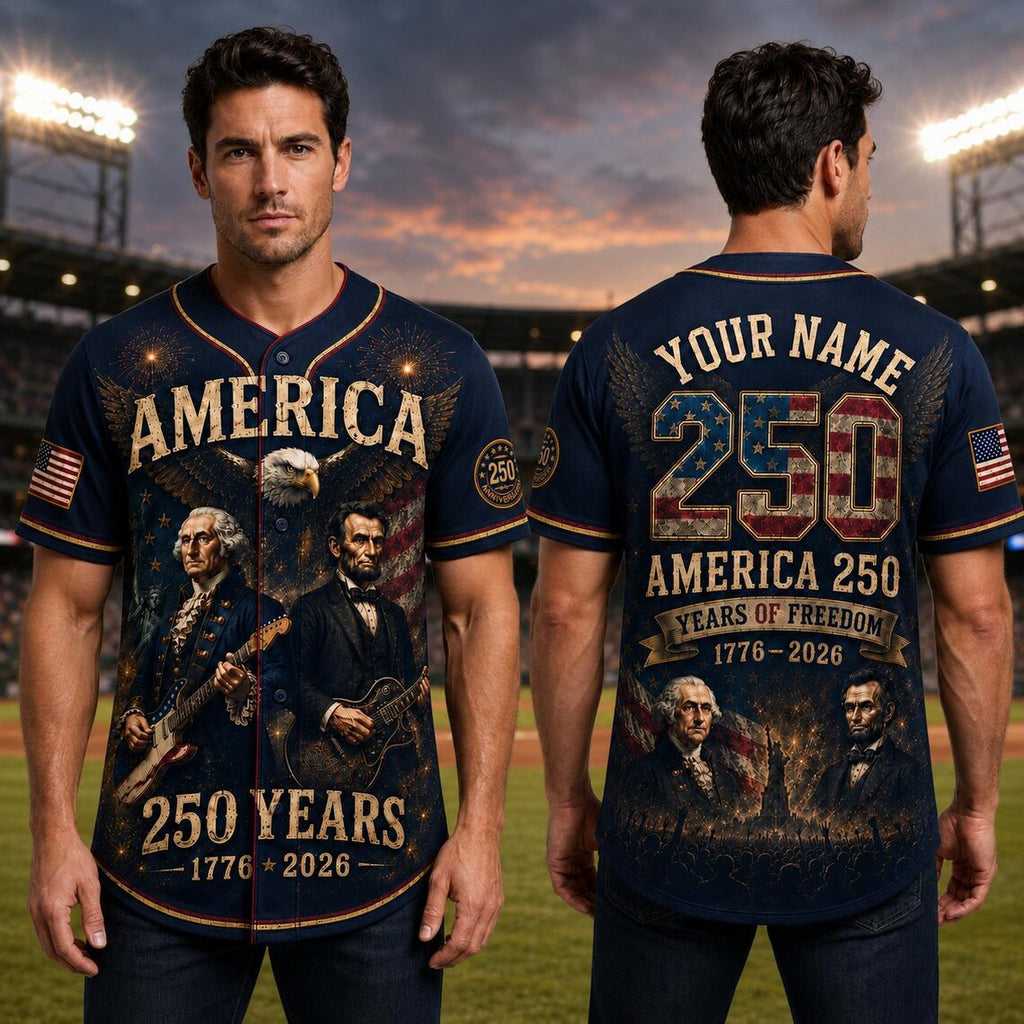 [FREESHIP] George Washington Lincoln Guitar Jersey, America 250th Baseball Jersey, Patriotic Custom Name Shirt, 1776 2026 USA Jersey