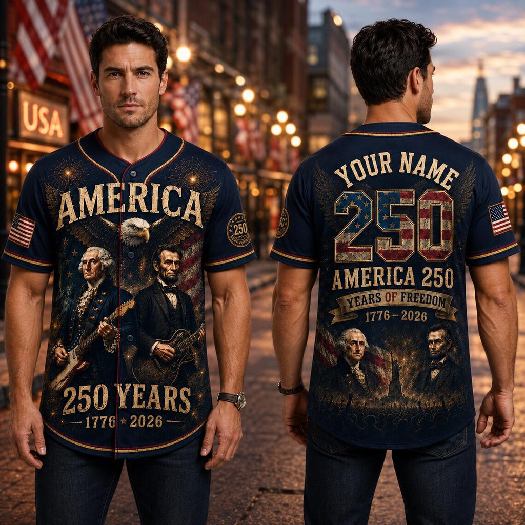[FREESHIP] George Washington Lincoln Guitar Jersey, America 250th Baseball Jersey, Patriotic Custom Name Shirt, 1776 2026 USA Jersey
