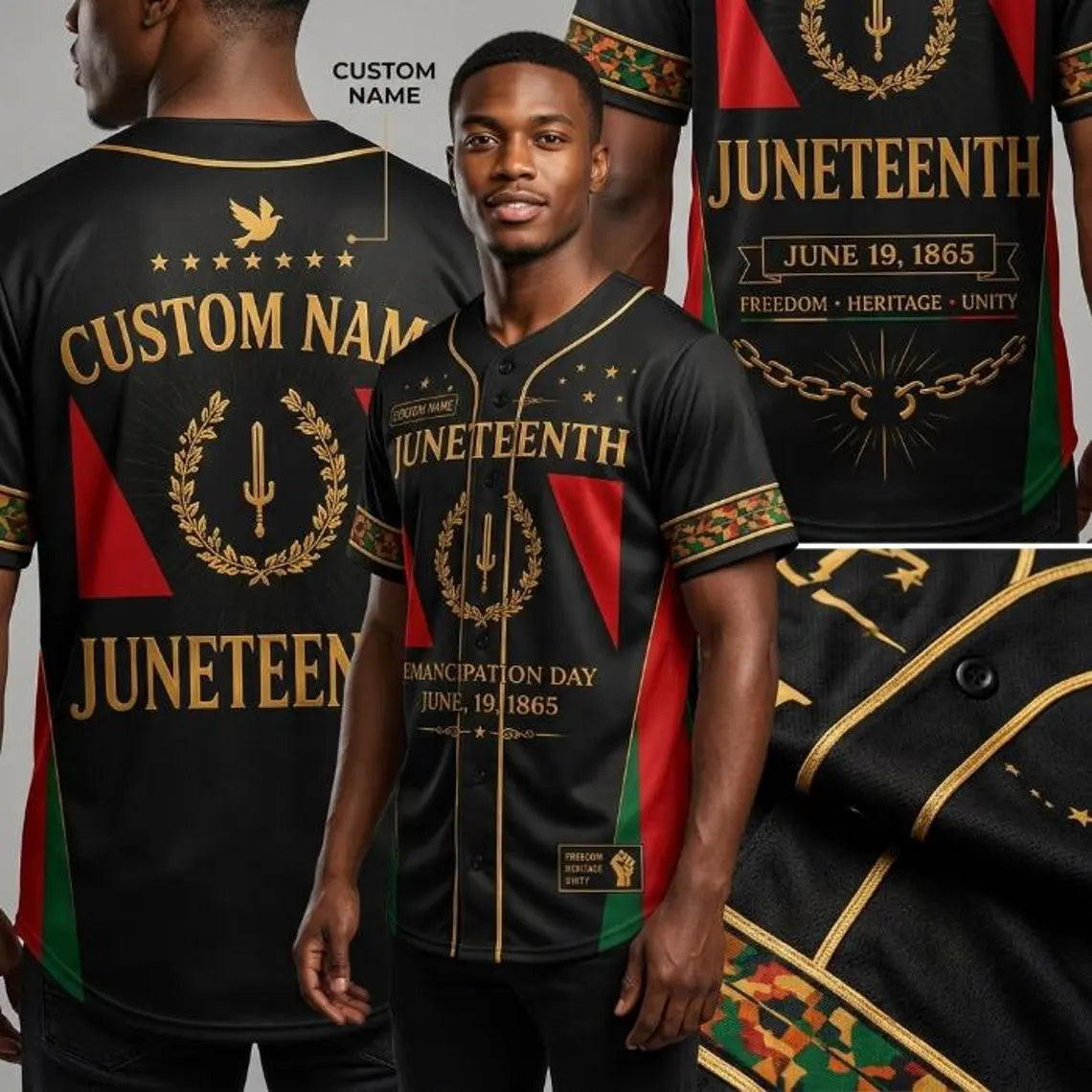 [FREESHIP] Personalized Juneteenth Baseball Jersey, Custom Name Juneteenth Shirt, 1865 Emancipation Day Jersey, Black Freedom Heritage Unity Gift