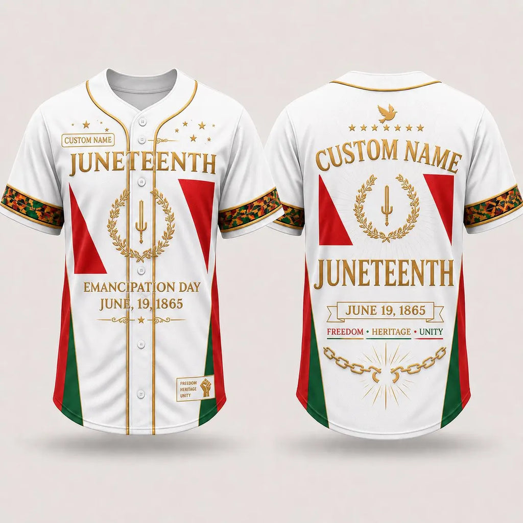 [FREESHIP] Personalized Juneteenth Baseball Jersey, Custom Name Juneteenth Shirt, 1865 Emancipation Day Jersey, Black Freedom Heritage Unity Gift