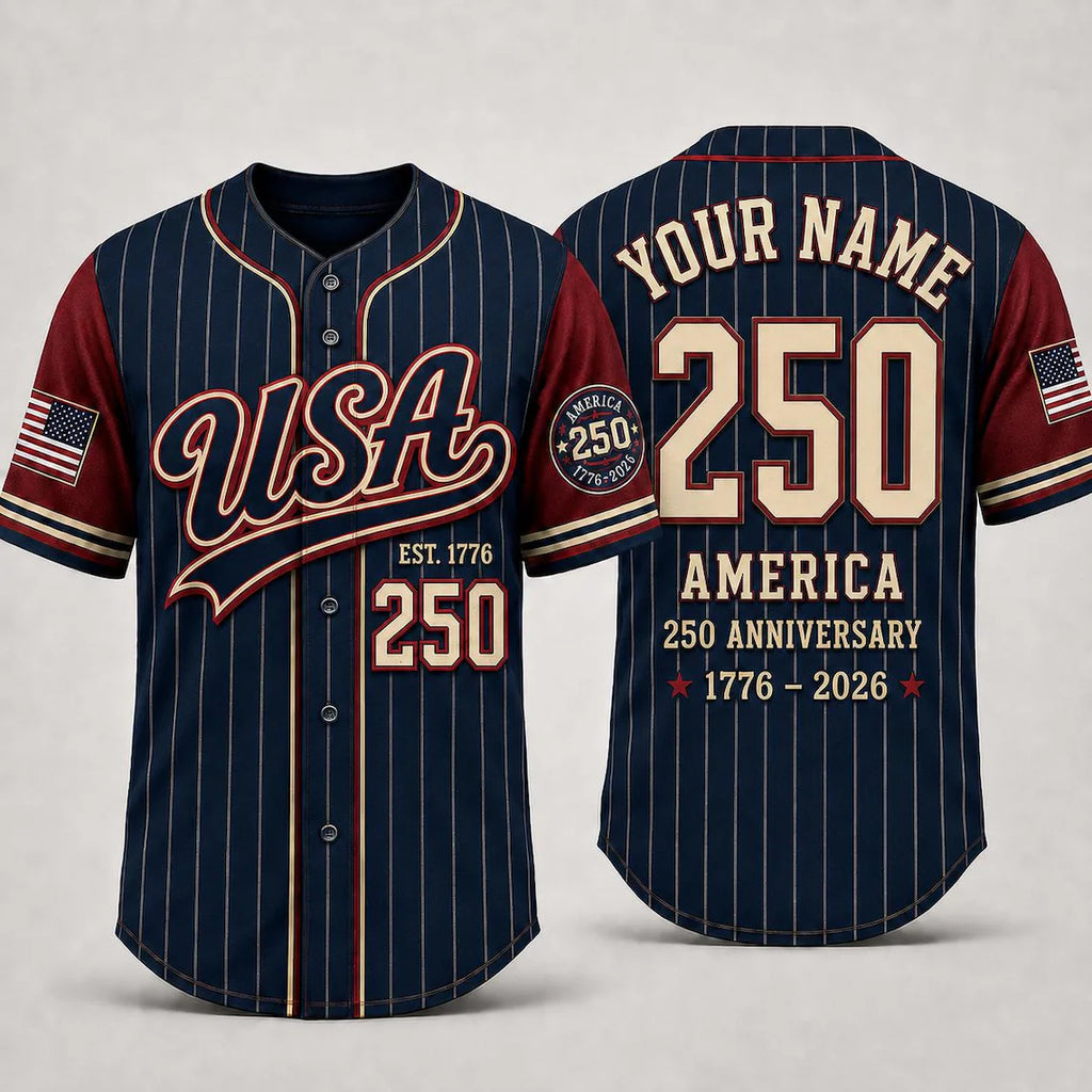 [FREESHIP] USA 250th Anniversary Baseball Jersey, Personalized USA 250 Shirt, America 1776-2026 Shirt, Patriotic Baseball Jersey, Independence Day Gift