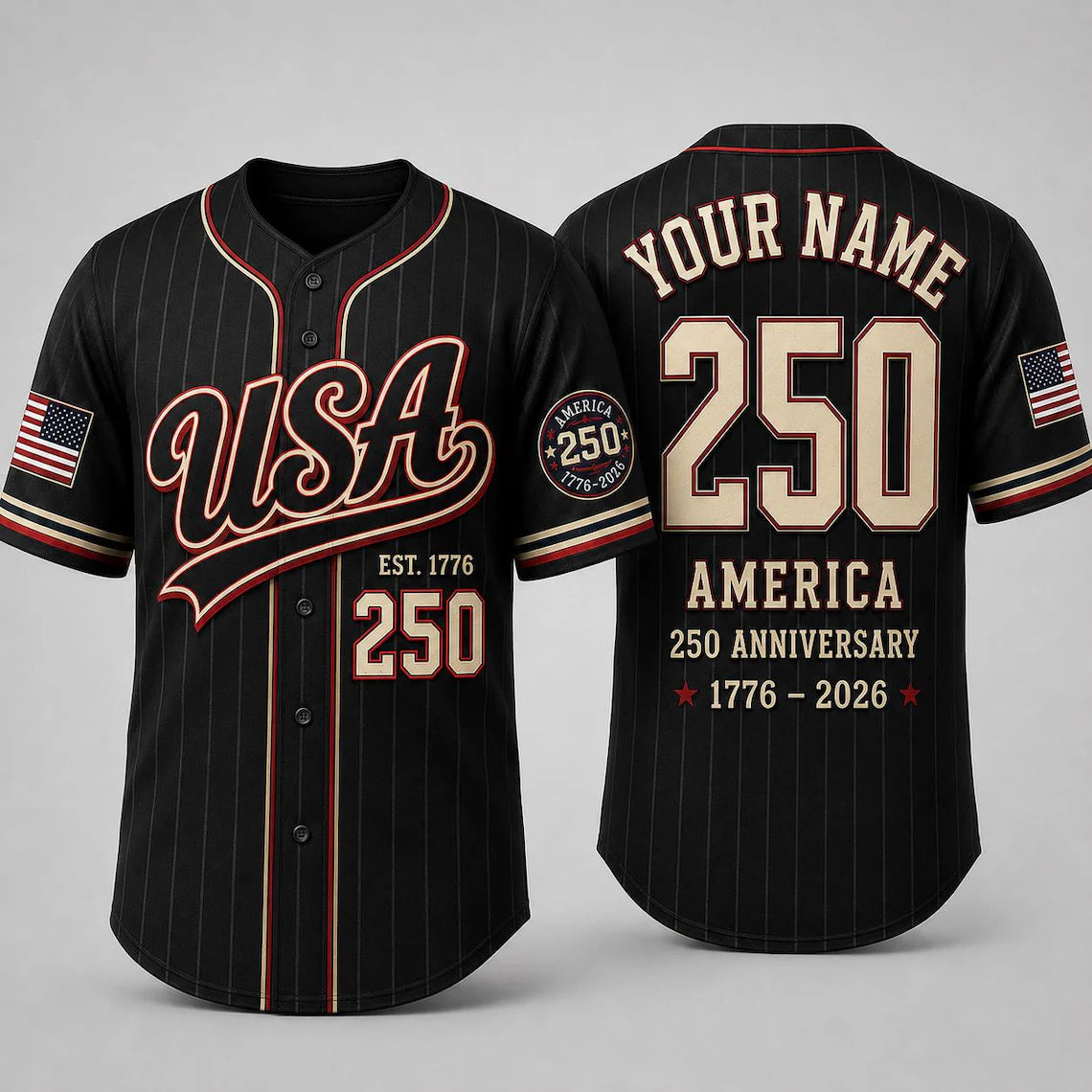 [FREESHIP] USA 250th Anniversary Baseball Jersey, Personalized USA 250 Shirt, America 1776-2026 Shirt, Patriotic Baseball Jersey, Independence Day Gift