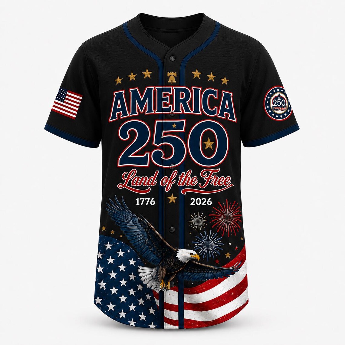 [FREESHIP] Personalized USA 250th Anniversary Baseball Jersey, Custom Patriotic America 2026 Shirt, Fourth of July Gift Tee, 4th Of July US Gift