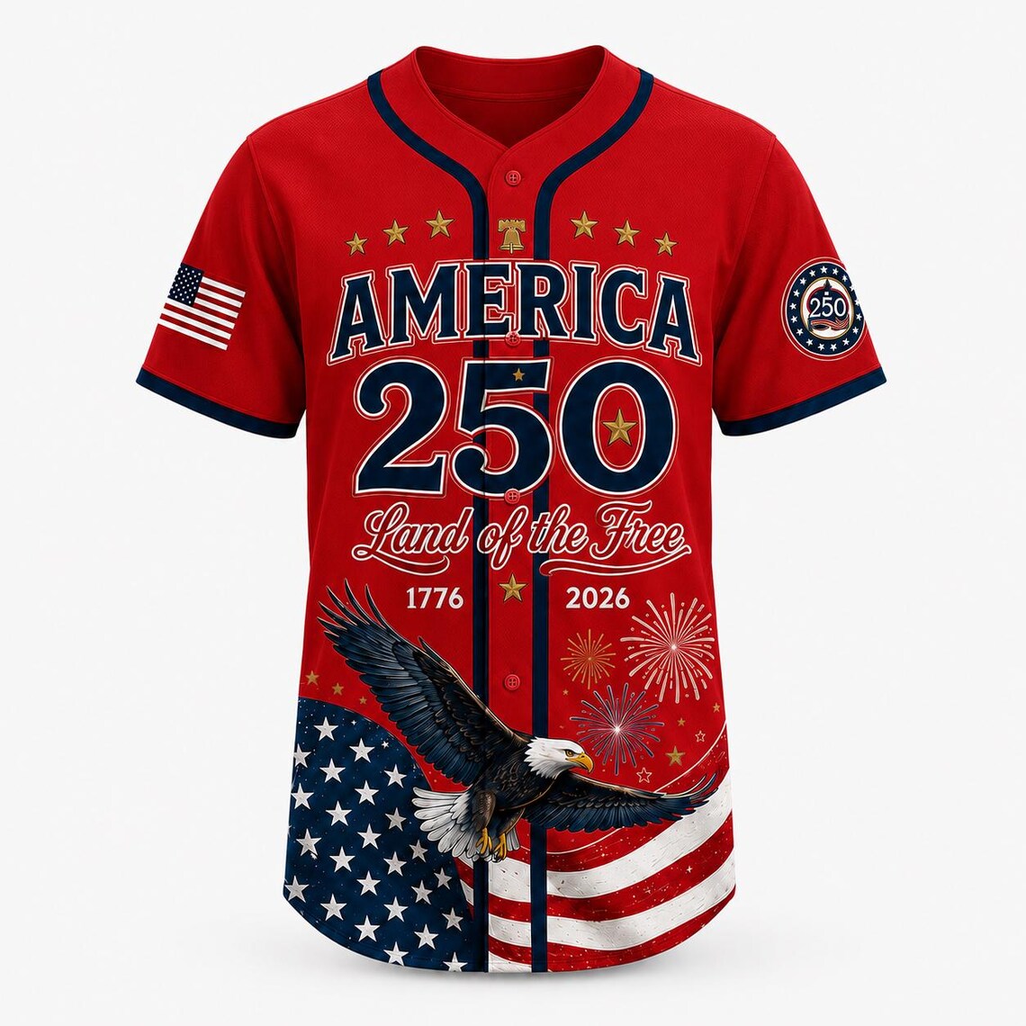 [FREESHIP] Personalized USA 250th Anniversary Baseball Jersey, Custom Patriotic America 2026 Shirt, Fourth of July Gift Tee, 4th Of July US Gift