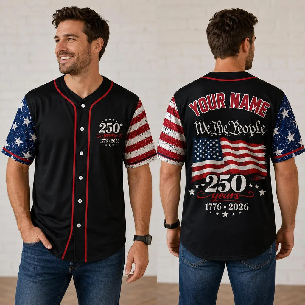 [FREESHIP] Custom USA 250th Anniversary Jersey, We The People Baseball Shirt, 1776-2026 Semiquincentennial Gift, Patriotic 4th of July Outfit