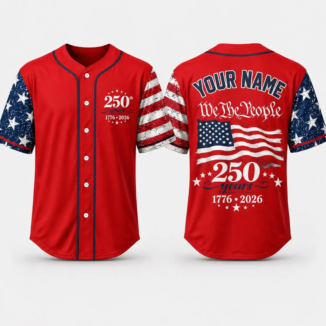 [FREESHIP] Custom USA 250th Anniversary Jersey, We The People Baseball Shirt, 1776-2026 Semiquincentennial Gift, Patriotic 4th of July Outfit