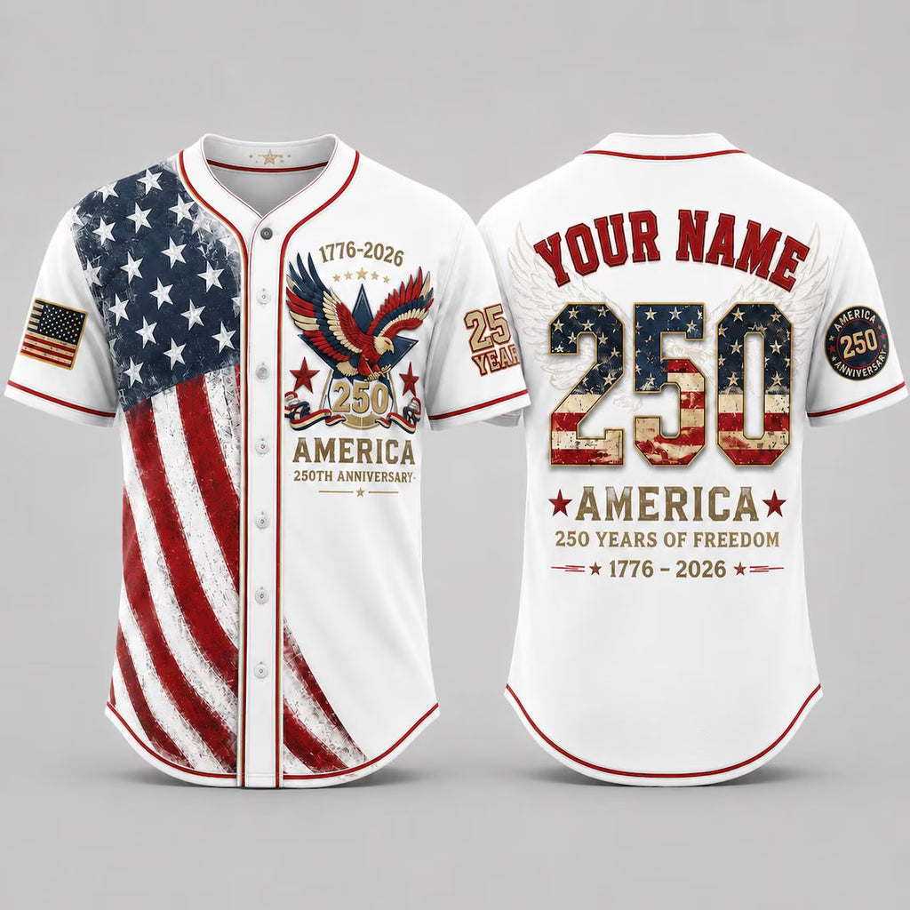 [FREESHIP] America 250th Anniversary Baseball Jersey, Custom Name USA Jersey, 1776 2026 Patriotic Shirt, 4th of July Gift, Freedom Jersey
